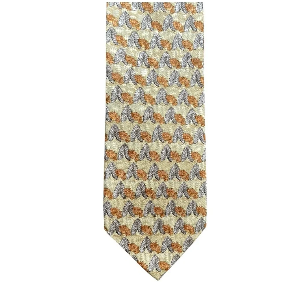 Ermenegildo Zegna mens necktie Abstract Leaf 100% Silk Made in Italy gold yellow